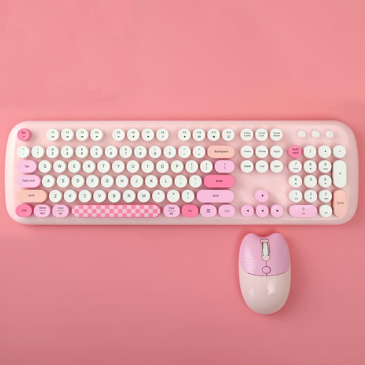 Wireless na keyboard at mouse na pink para sa babae