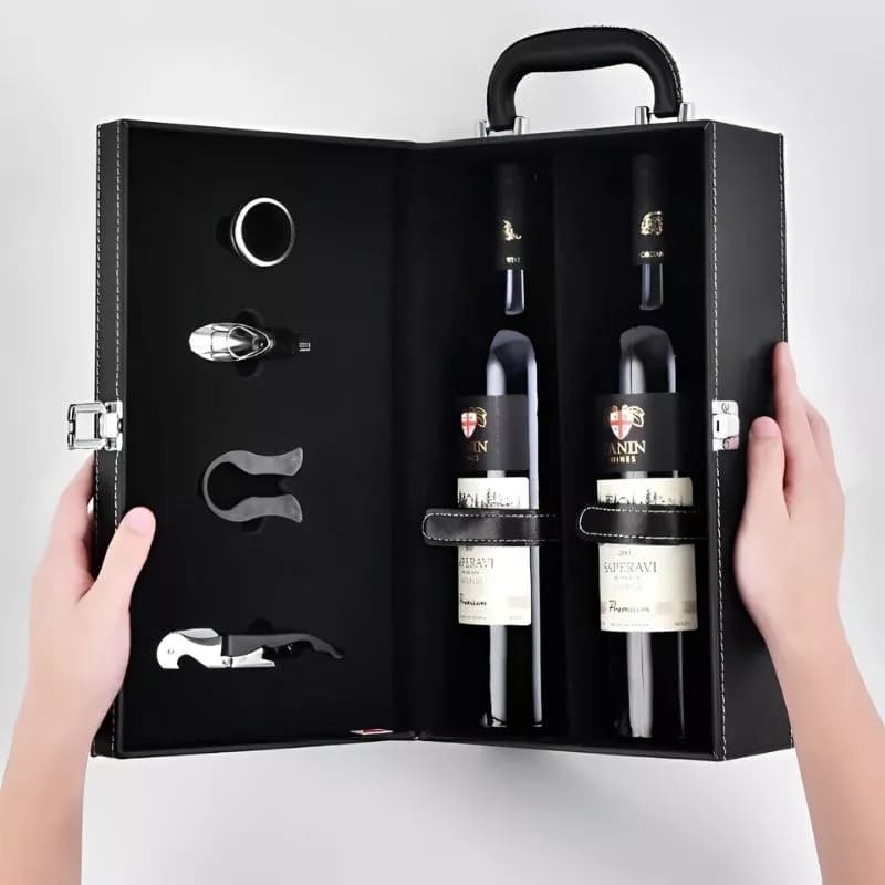 luxury wine set 2 bote ng alak leather cover set gift packing