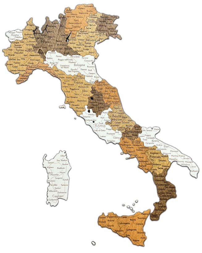 Wooden na mapa ng Italy 3D / 2D sa dingding