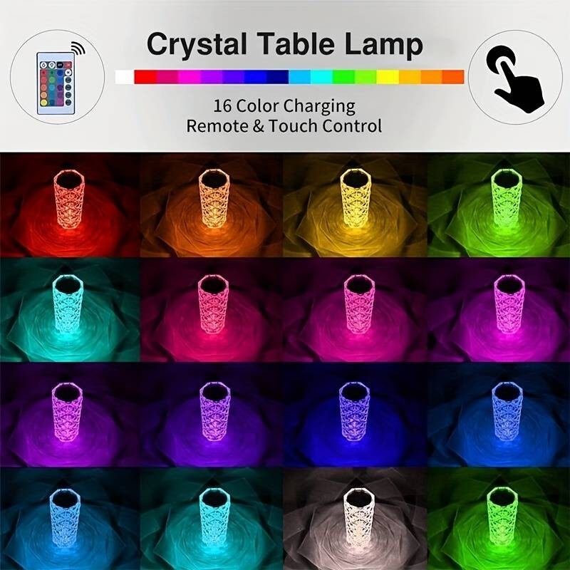 crystal table lamp LED night lamp vase 16 na kulay touch + remote control