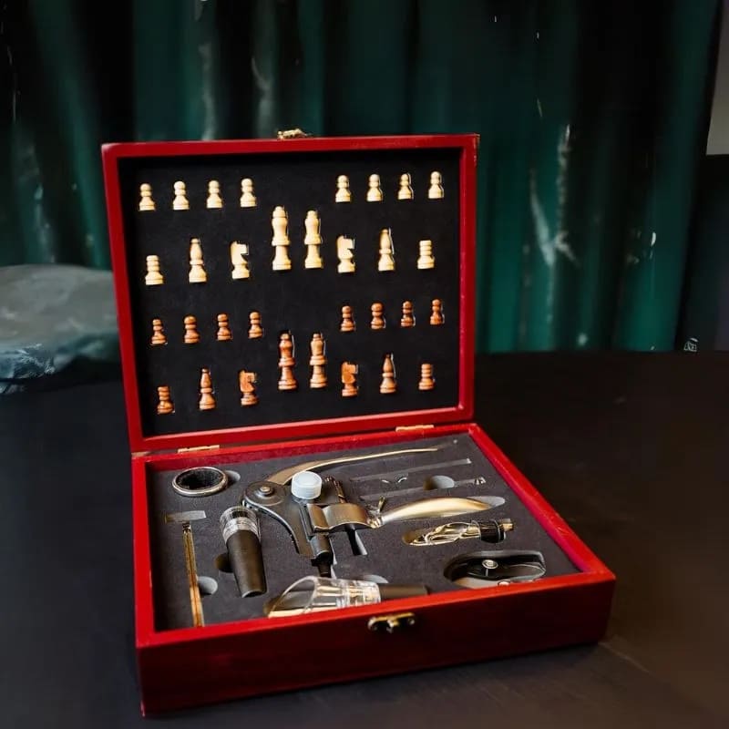 set ng regalo para sa wine chess board deluxe luxury box case wooden