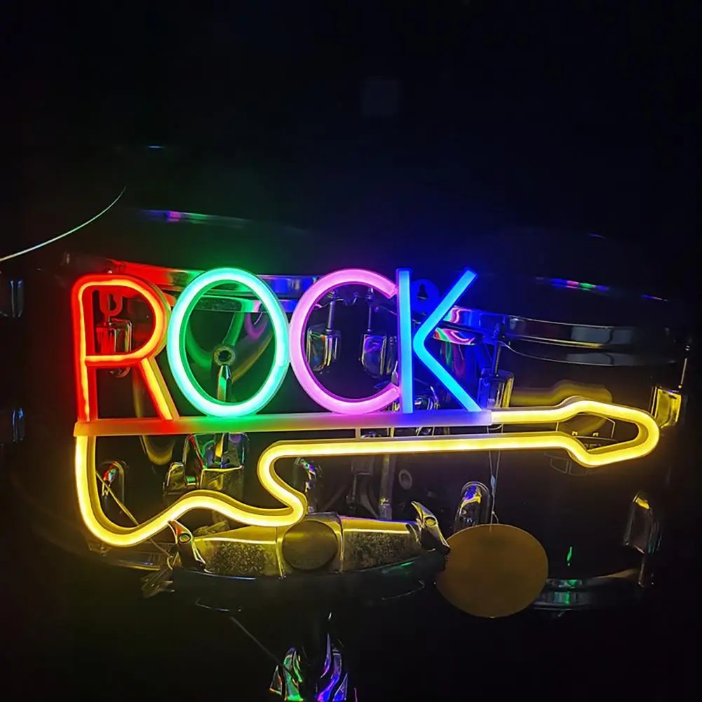 kumikinang na led neon logo sign - rock guitar