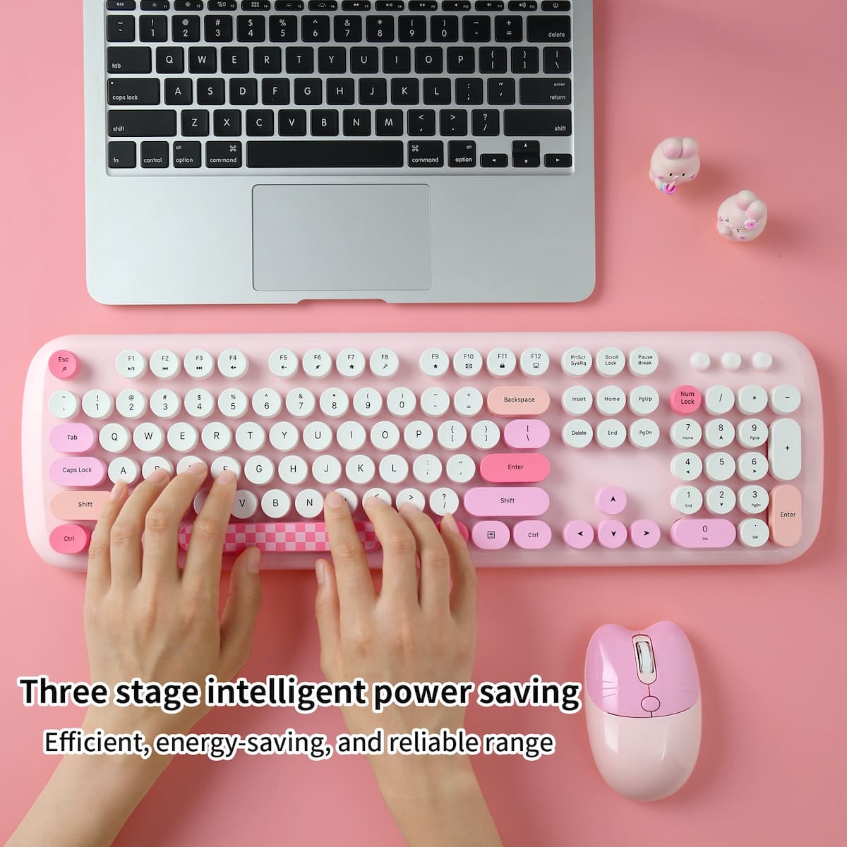 Set ng wireless na keyboard na may mouse, kulay pink para sa isang babae