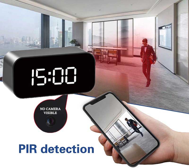 camera sa alarm clock na may pir detector at night vision