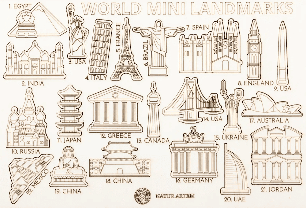 accessories monuments ng mundo para sa kahoy na mapa sa dingding