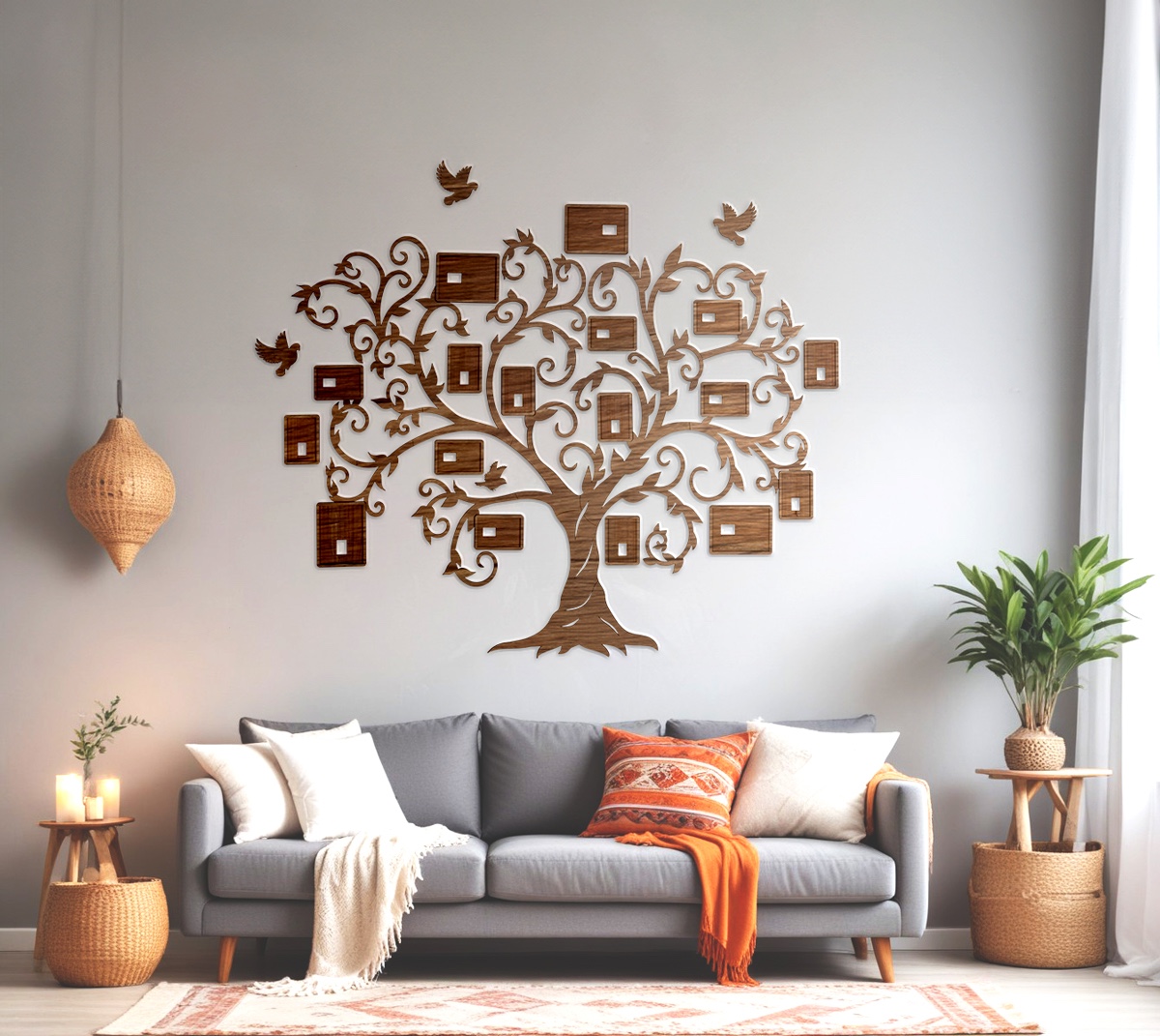 family tree na kahoy sa dingding na gawa sa kahoy na may sukat na 159×194cm