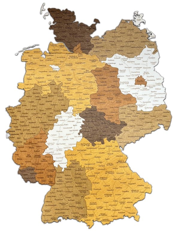 Kahoy na mapa ng Germany 3D / 2D sa dingding