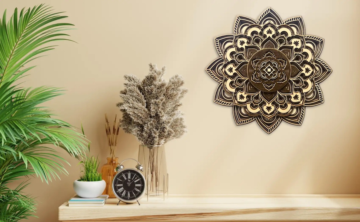 Wooden mandala sa dingding 3D - Rose na gawa sa kahoy