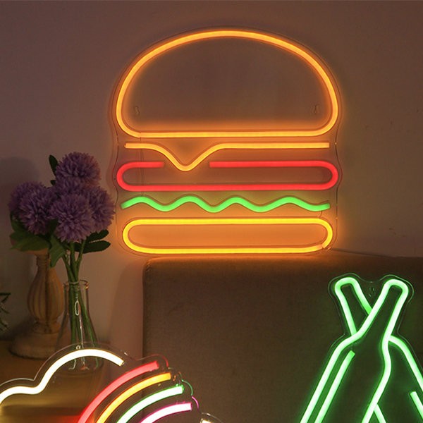 humantong kumikinang na neon sign sa dingding - hamburger