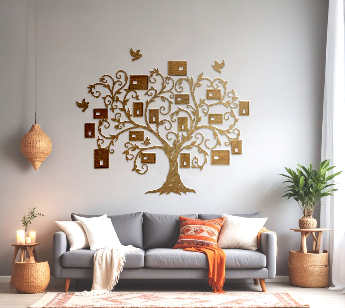 Wall mounted family tree na gawa sa kahoy para sa kwarto, family photo tree