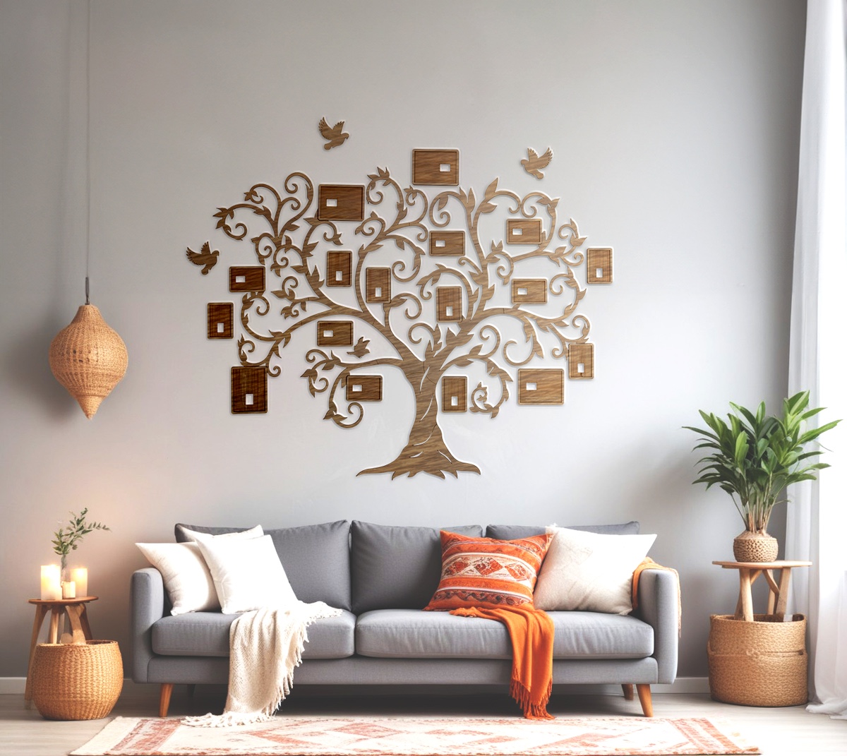 Wall mounted family tree kahoy na family tree mula sa kahoy na may mga picture frame