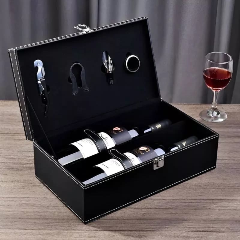 box wine set regalo leather luxury basket set