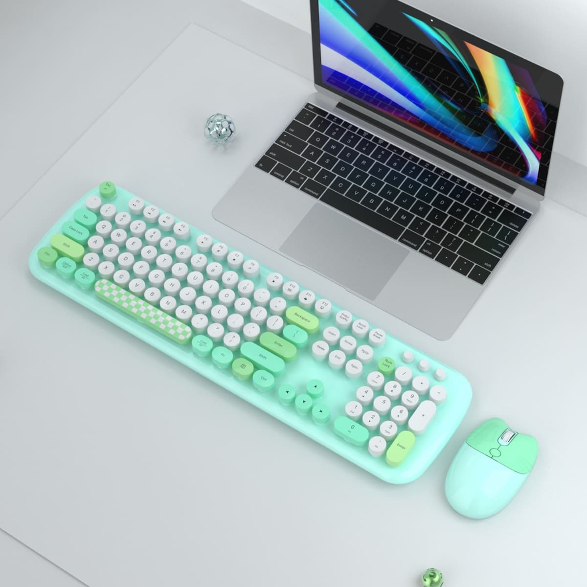 Set ng wireless na keyboard na may mouse, berdeng kulay