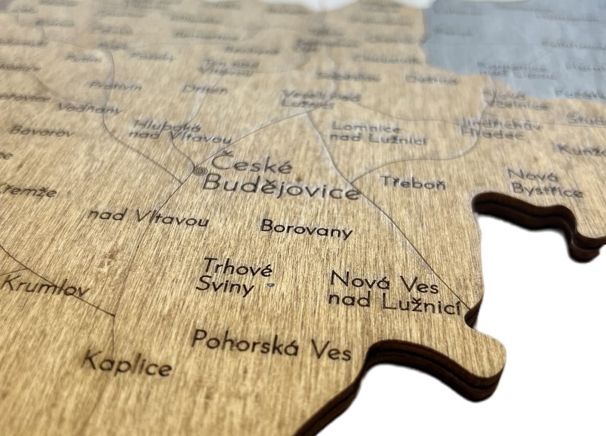 mapa ng Czech lungsod - Czech wooden wall 3d 2d